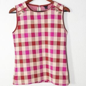 Ann Taylor Plaid Sleeveless Top Pink Size Small Preppy Academia